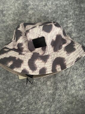 AllSaints Leopard Print Bucket Hat in Taupe and Charcoal